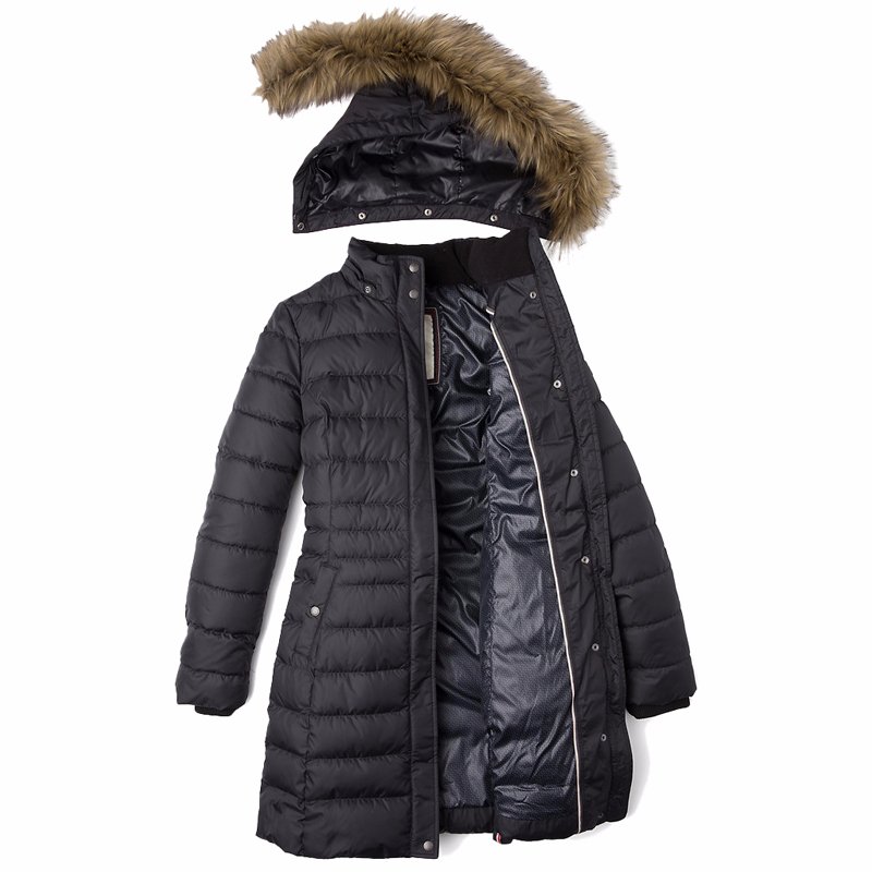 doudoune longue femme duvet plume,doudoune longue tommy hilfiger femme maria en duvet plume noir col