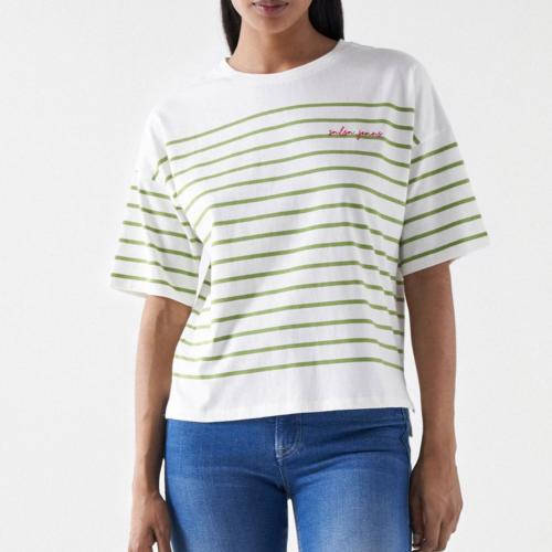 T Shirt Salsa Jeans femme blanc rayé vert