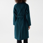 Manteau long femme Salsa en drap de laine vert foncé