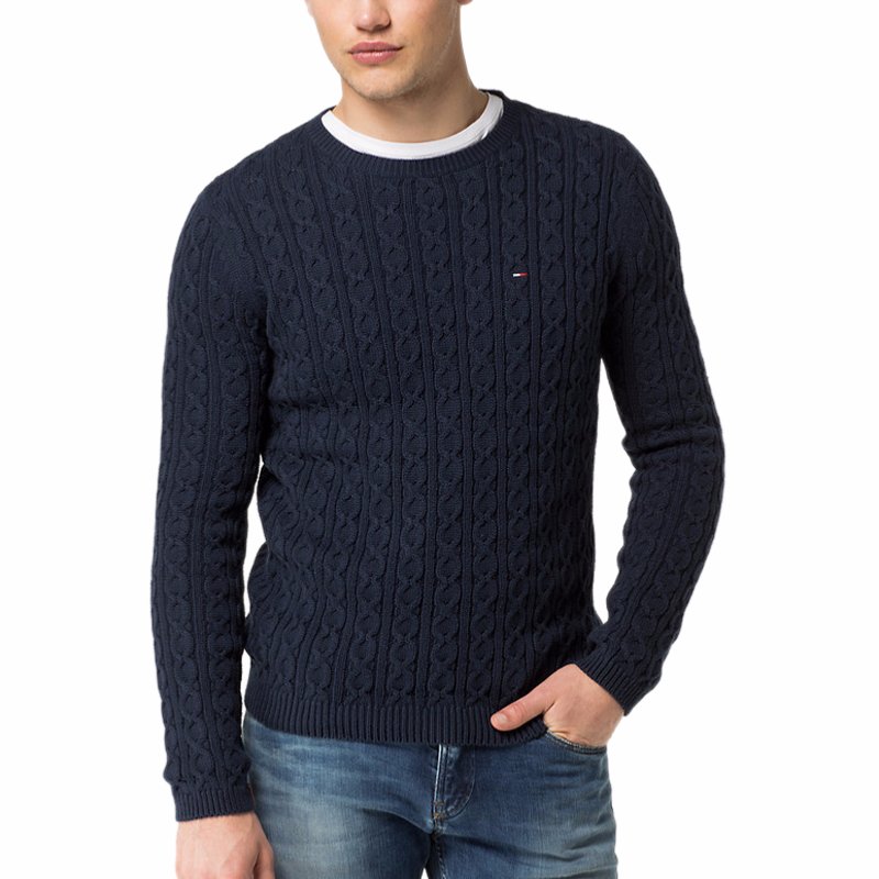 Pull Tommy Hilfiger homme en coton bleu marine torsadé