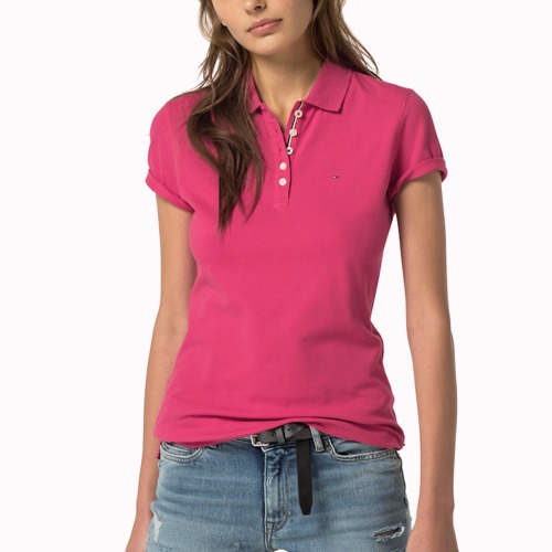 Polo Tommy Hilfiger femme en coton rose fushia