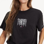 T Shirt crop top femme Tommy Hilfiger / Tommy Jeans noir logo brodé