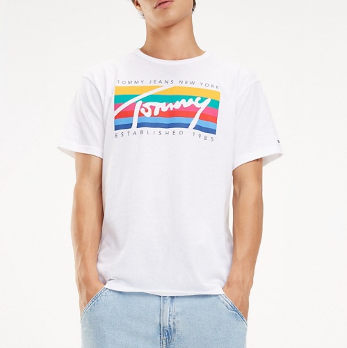 T Shirt Tommy Hilfiger Jeans Rainbow Tee blanc