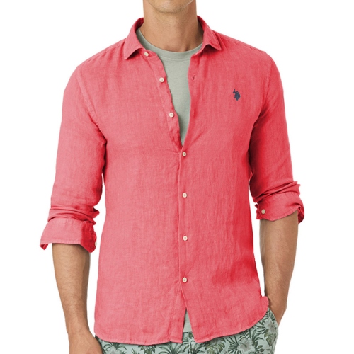 Chemise en lin rouge pamplemousse Us Polo Assn