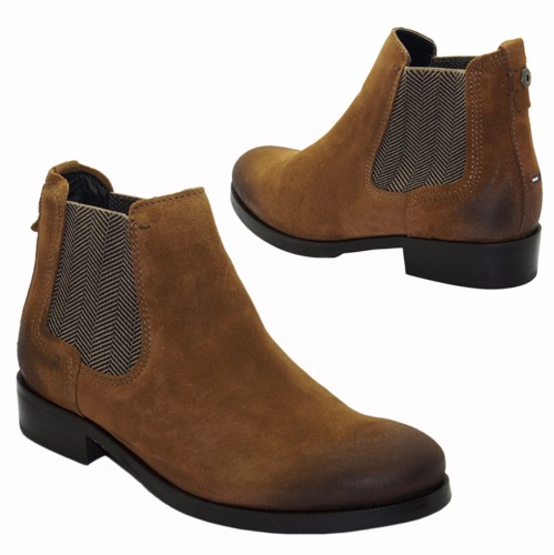 Bottines Tommy Hilfiger femme en cuir daim cognac modèle Avive