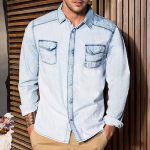 Chemise en jean délavé Japan Rags Abras pour homme