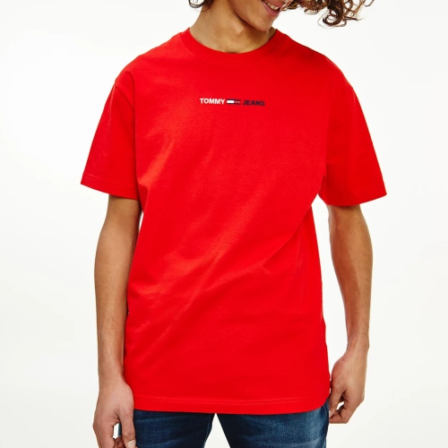 T Shirt Tommy Jeans rouge avec logo brodé