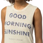 Débardeur femme Tommy Hilfiger en lin ecru logo good morning sunshine