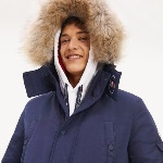 Parka Tommy Jeans homme bleu marine avec col fourrure