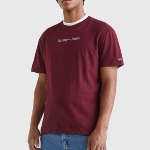 T Shirt Tommy Jeans bordeaux avec logo brodé