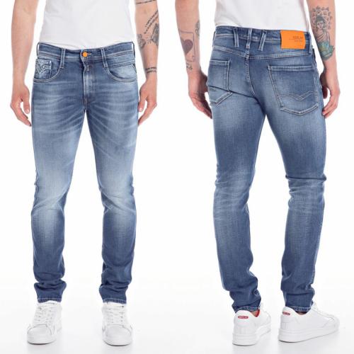 Jeans Replay homme anbass slim bleu clair avec détails orange