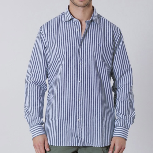 Chemise en lin blanc rayé bleu Us Polo Assn