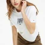 T Shirt crop top femme Tommy Hilfiger / Tommy Jeans blanc logo brodé