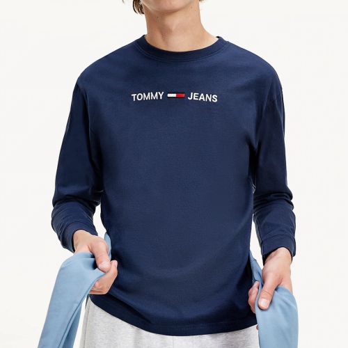 T Shirt manches longues Tommy Hilfiger Jeans bleu marine avec logo brodé