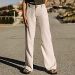 Pantalon large Freeman T Porter femme Agatha en lin beige