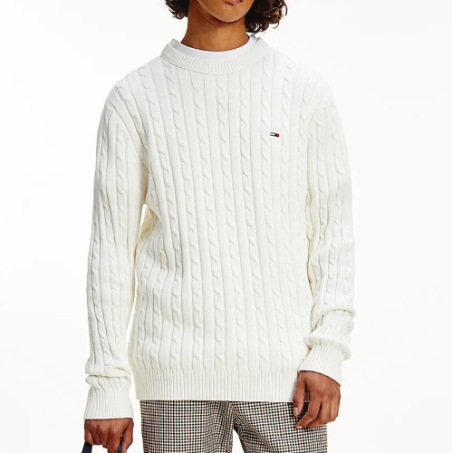 Pull en coton maille torsadée écru Tommy Hilfiger