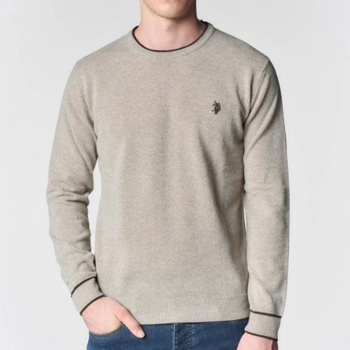 Pull en laine Us Polo Assn homme gris beige