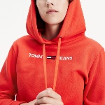 Sweat capuche rouge Tommy Jeans femme logo brodé