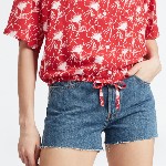 Top chemisier femme Levis rouge motifs fleurs