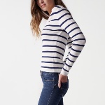 Pull marinière Salsa Jeans femme blanc rayé bleu marine