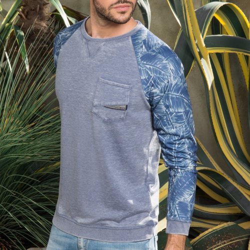 Sweat homme Japan Rags Bahamas bleu manches à motifs