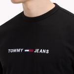 T Shirt Tommy Hilfiger Jeans noir à manches longues avec logo brodé
