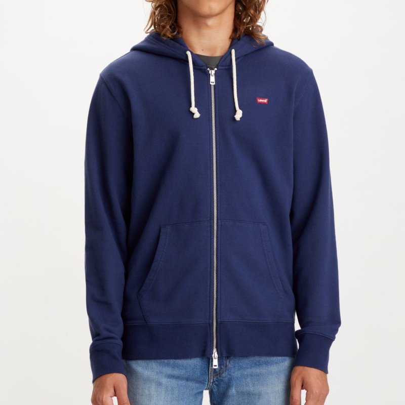 Veste sweat zippé Levis à capuche bleu marine logo rouge