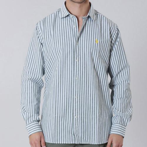 Chemise en lin blanc rayé vert Us Polo Assn