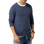 Pull homme Tommy Hilfiger en coton chiné bleu sodalite blue, col rond