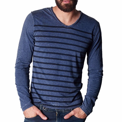 T Shirt Japan Rags homme modèle Kenton en coton bleu chiné