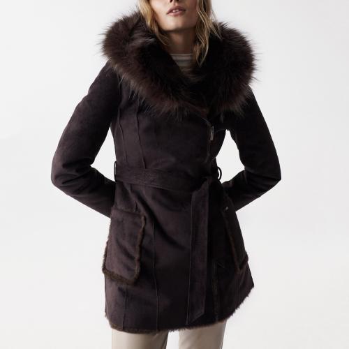 Generisch Manteau Long En Fourrure Synthétique Pour Femme - Couleur Unie - Manteau D'hiver Chaud En Fausse Fourrure - Cardigan - Col Rabattu - Manches Longues - Manteau D'hiver En Fausse Fourrure