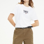 T Shirt crop top femme Tommy Hilfiger / Tommy Jeans blanc logo brodé