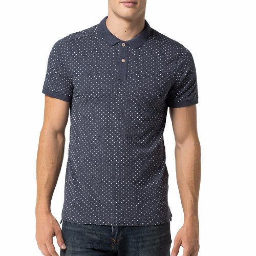 Polo Tommy Hilfiger homme modèle Kaz gris bleu à motifs