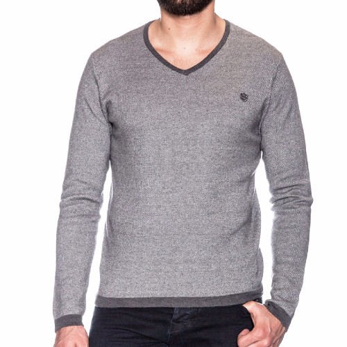 Pull Freeman T Porter homme modèle Sven Fancy en coton gris col V