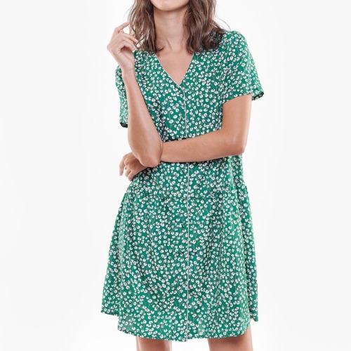 Robe Le Temps des Cerises Mirama vert à motifs liberty