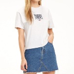 T Shirt crop top femme Tommy Hilfiger / Tommy Jeans gris logo brodé