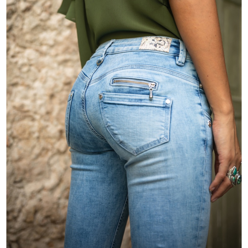 Jeans Femme Freeman T Porter Alexa Slim Bleu Imprimé Fleurs 7/8 Cropped – Neuf Avec étiquettes