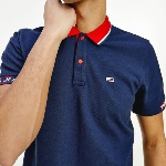 Polo homme Tommy Hilfiger bleu marine col rouge