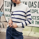 Pull Freeman T Porter en laine et mohair blanc rayé marine