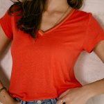 T Shirt en lin rouge Freeman T Porter Taile 