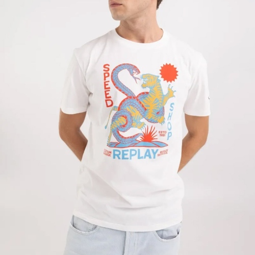 T Shirt Replay Jeans homme blanc logo Speed Shop