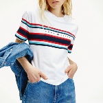 T Shirt crop top femme Tommy Jeans blanc avec rayures