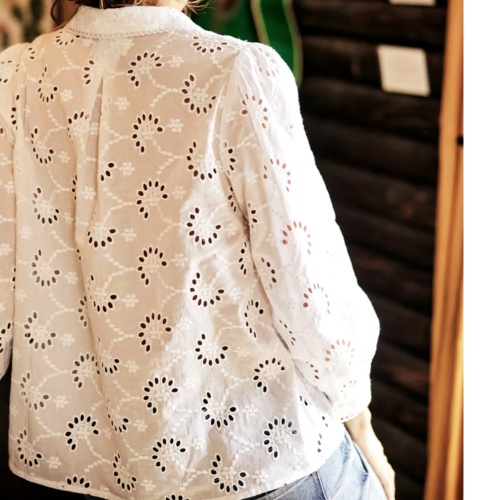 Chemisier Blanc En Coton Taille 44 - Damas à Carreaux - Manches Courtes - Neuf Sans étiquettes
