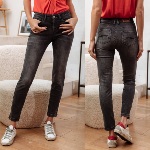 Jean 7/8 éme femme Freeman T Porter Alya gris noir mumbai super slim taille haute