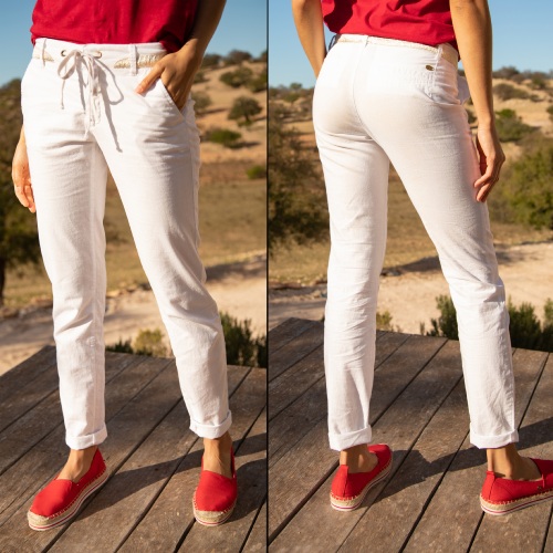 Pantalon city Freeman T Porter femme Lisea Hemp en chanvre blanc