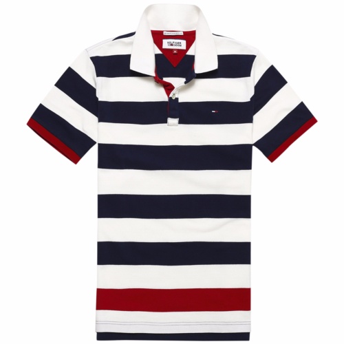 Polo homme Tommy Hilfiger en coton blanc rayé bleu marine