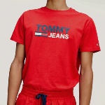 T Shirt Tommy Jeans rouge avec grand logo