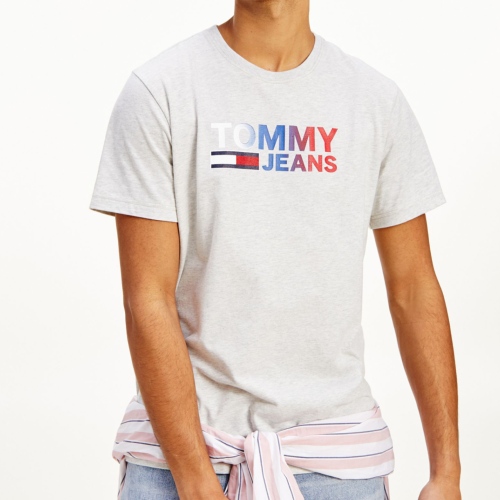 T Shirt Tommy Jeans gris grand logo coloré