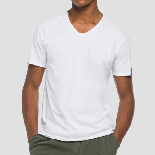 T Shirt col V Replay Jeans blanc