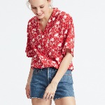 Top chemisier femme Levis rouge motifs fleurs